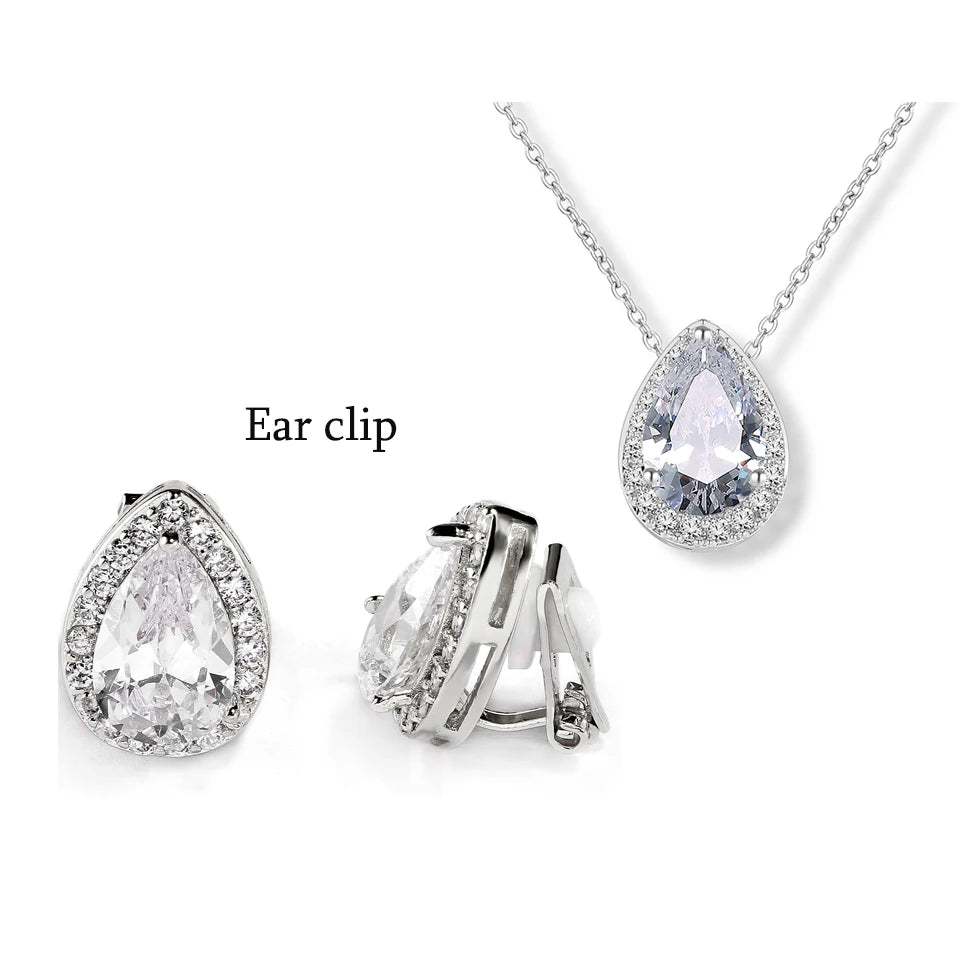 ZAKOL Klassisches Wassertropfen-Zirkonia-Hochzeitsschmuck-Set für Frauen, glänzender AAA-Kubikzirkon, Ohrringe, Halskette, Schmucksets, Geschenk