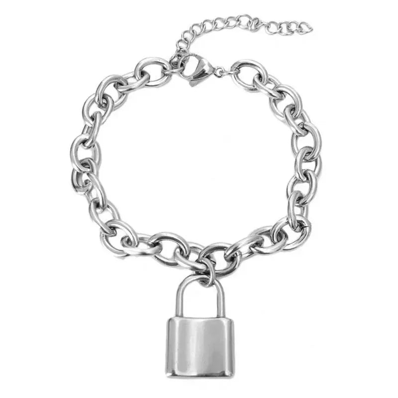 Punk Edelstahl Schloss Anhänger Armband Armband Chunky Link Kette Gothic Schloss Armreifen für Frauen Männer Mode Schmuck S485