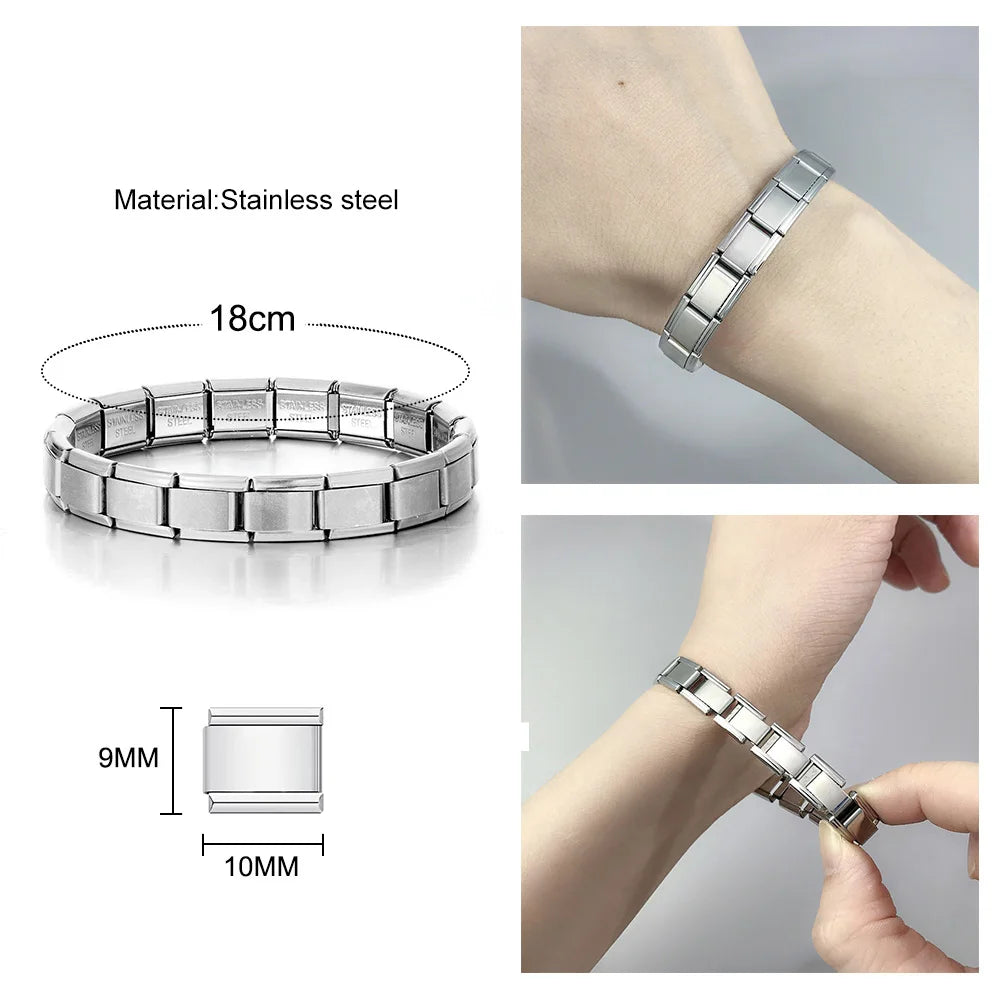 URING Frauen Männer Einfache Armreifen Charms Italienische Links Edelstahl 9mm Breite Mode Gold Farbe Armbänder Schmuck Geschenke