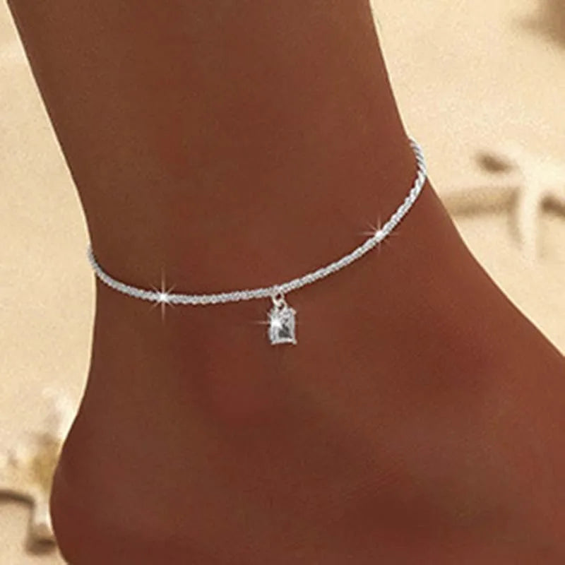 Funkelnde dünne Kette Fußkettchen für Frauen Zirkon Herz Kreuz Anhänger Doppelschicht Armband am Bein Fuß trendiger Sommer Strand Schmuck