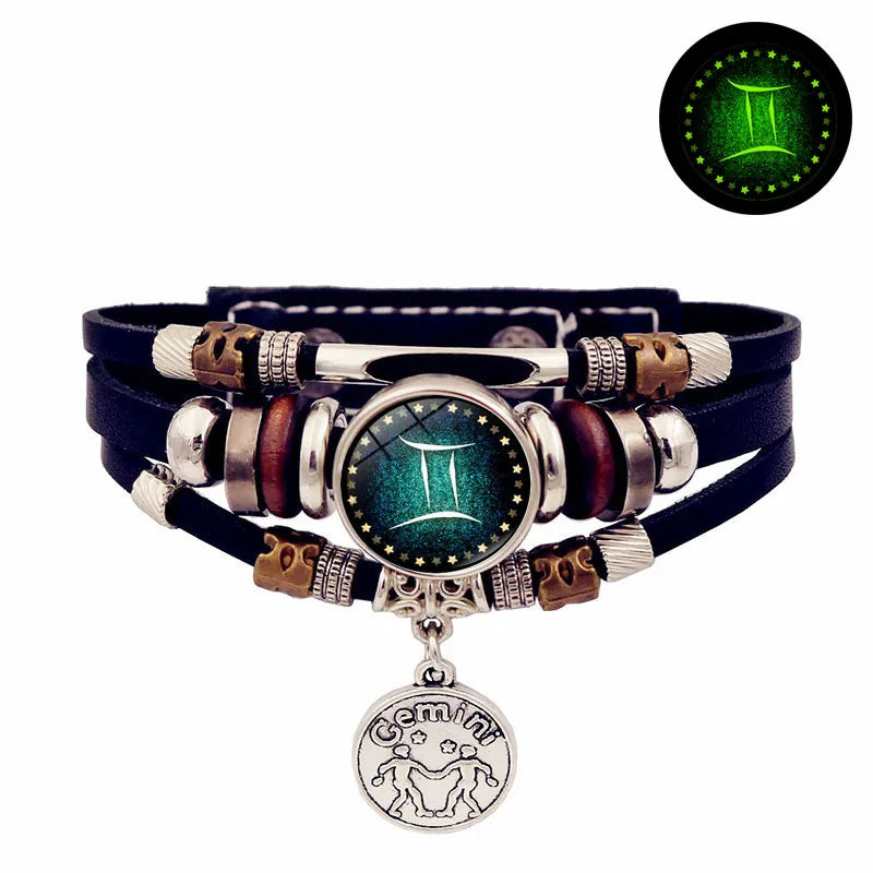 Sternenhimmel Sternzeichen Leuchtendes Lederarmband Mehrschichtiges Perlenleder Herren Schnappverschluss Damen Armband Freundschaftsarmbänder