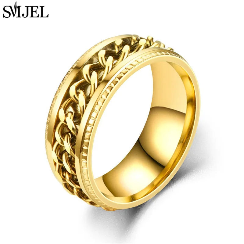 Coole Edelstahl Drehbare Kette Herren Ring Multifunktionale Mode 8mm Fidget Spinner Ringe Paar Schmuck bague homme 2025