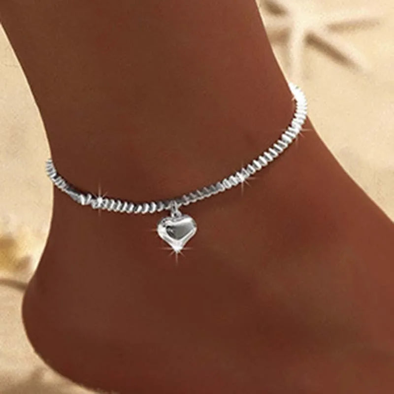 Funkelnde dünne Kette Fußkettchen für Frauen Zirkon Herz Kreuz Anhänger Doppelschicht Armband am Bein Fuß trendiger Sommer Strand Schmuck