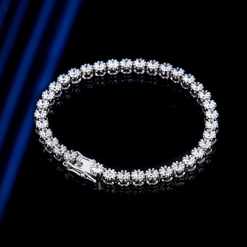 TEMGF S925 Sterling Silber Armband Voll 3mm Zirkon Inlay für Frauen Mädchen Funkelnden Feinen Schmuck Trendy Geburtstag Liebe geschenke