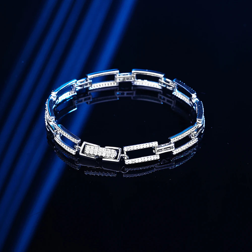 TEMGF S925 Sterling Silber Kettenarmband 1,1 mm Zirkon-Inlay für Frauen und Mädchen, eleganter feiner Schmuck, trendige Geburtstags-einzigartige Geschenke