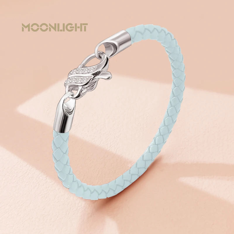 Neues Design S925 Sterling Silber Armband für Frauen Zirkonia Charme Geflochtenes Lederarmband Weiblichen Schmuck Weihnachtsgeschenk