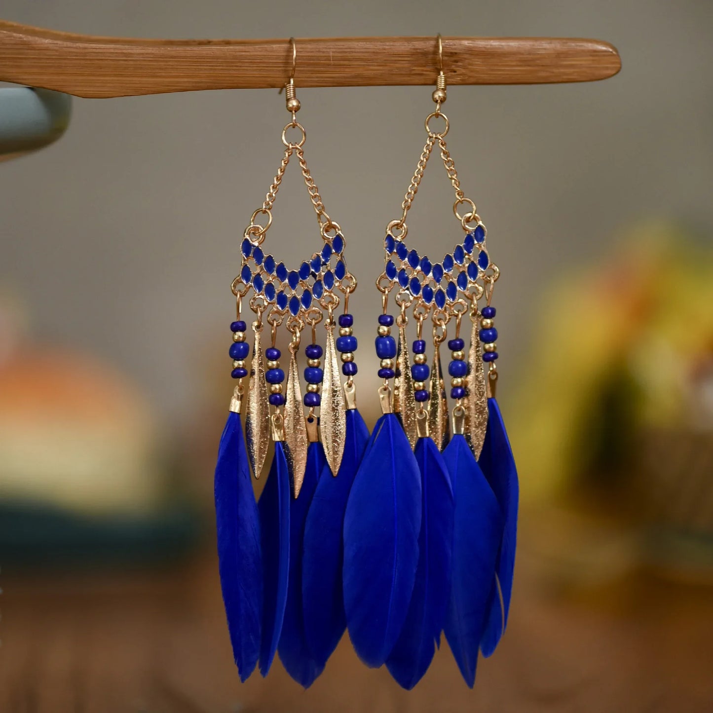 Bohemian Ethnische Feder Baumeln Ohrringe Für Frauen Trendy Lange Quaste Bunte Perlen Tropfen Ohrringe Mädchen Weibliche Boho Schmuck