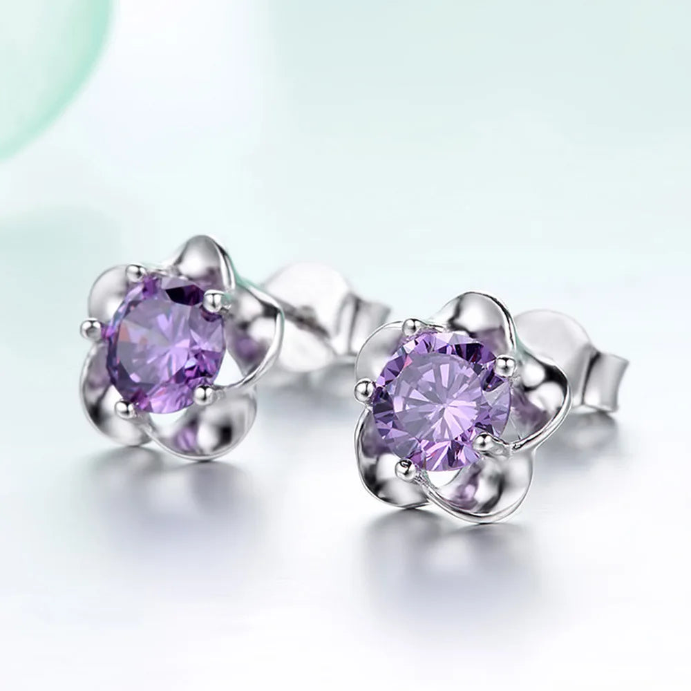 925 Sterling Silber Neue Frau Mode Schmuck Hohe Qualität Blau Rosa Weiß Lila Kristall Zirkon Heißer Verkauf Ohrringe H350
