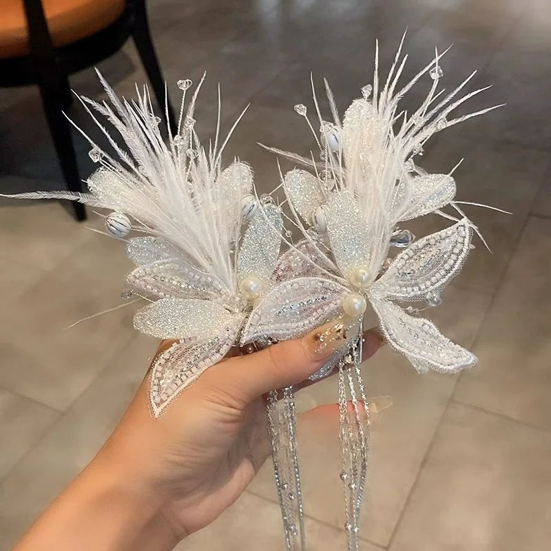 Fee Quaste Haarspange für Frauen Meerjungfrau Perle Schmetterling Seite Haarnadel exquisite elegante Hochzeit Party Reise Haarschmuck