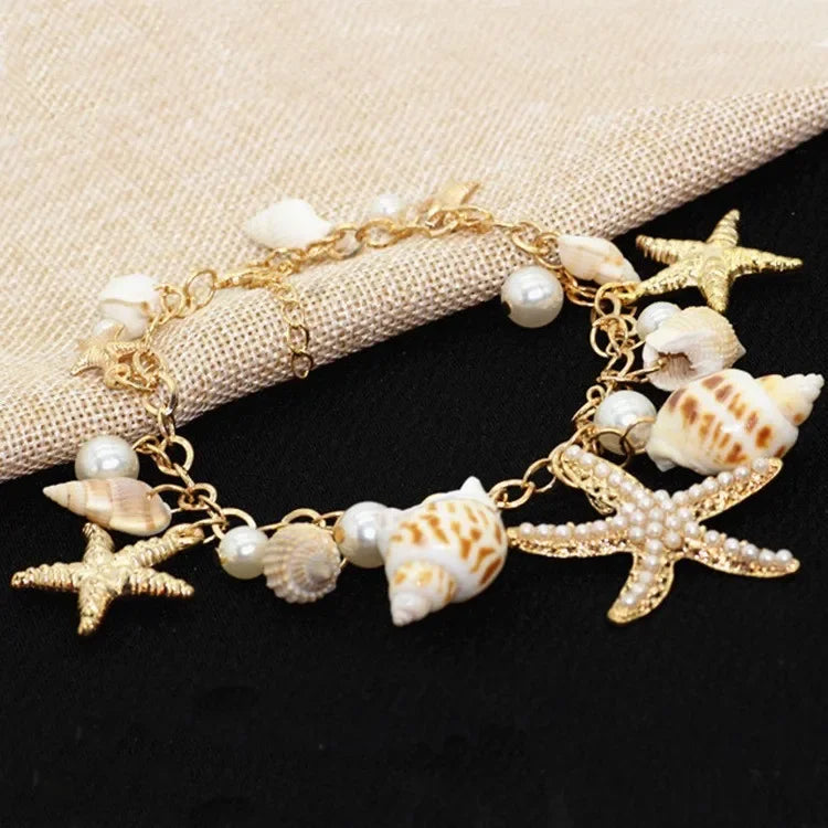 Böhmisches Imitation Muschelperlen-Armband für Frauen, Seestern, Schildkröte, gewebtes Seil-Armband, handgefertigt, Freundschaft, Strand, Urlaub, Schmuck