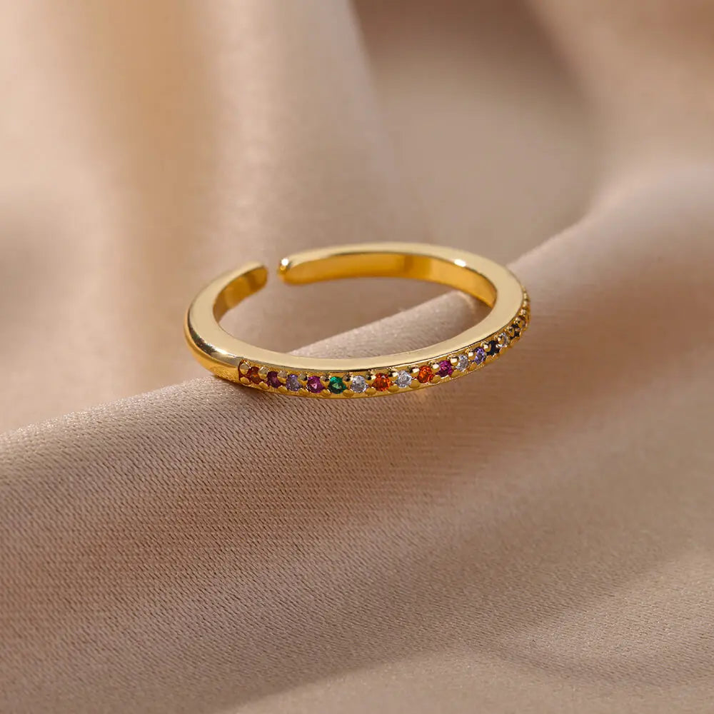 Mini Zirkon Grüne Ringe Für Frauen Edelstahl Gold Farbe Einstellbare Finger Ring Verlobung Hochzeit Weihnachten Schmuck Geschenk
