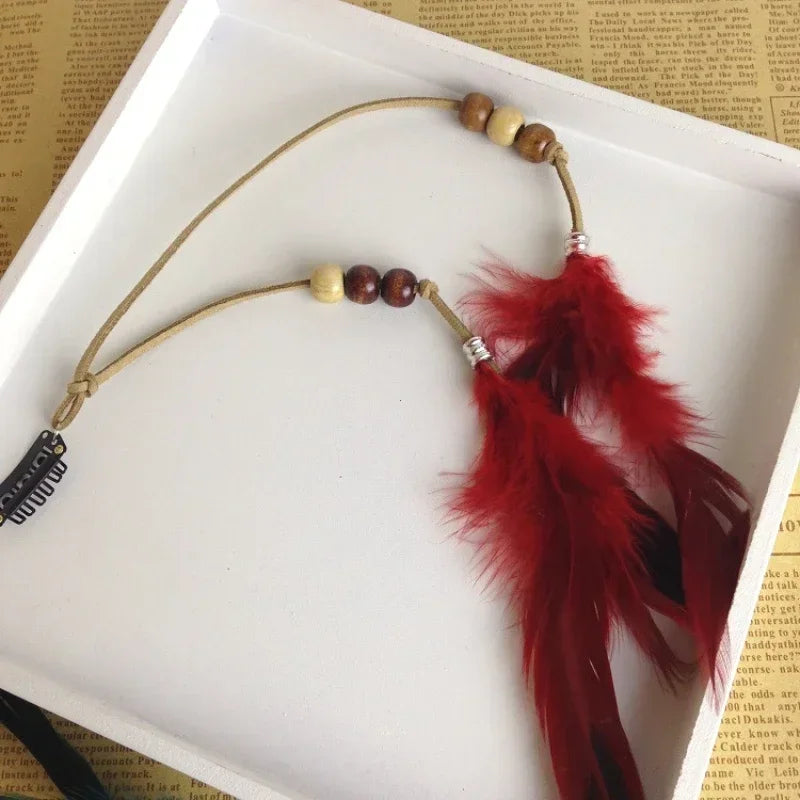 2024 neue Modische Boho Feder Stirnband Perücke Perlen Feder Kopfschmuck Handgemachte Haar Clip Mädchen Haar Zubehör Hohe Qualität