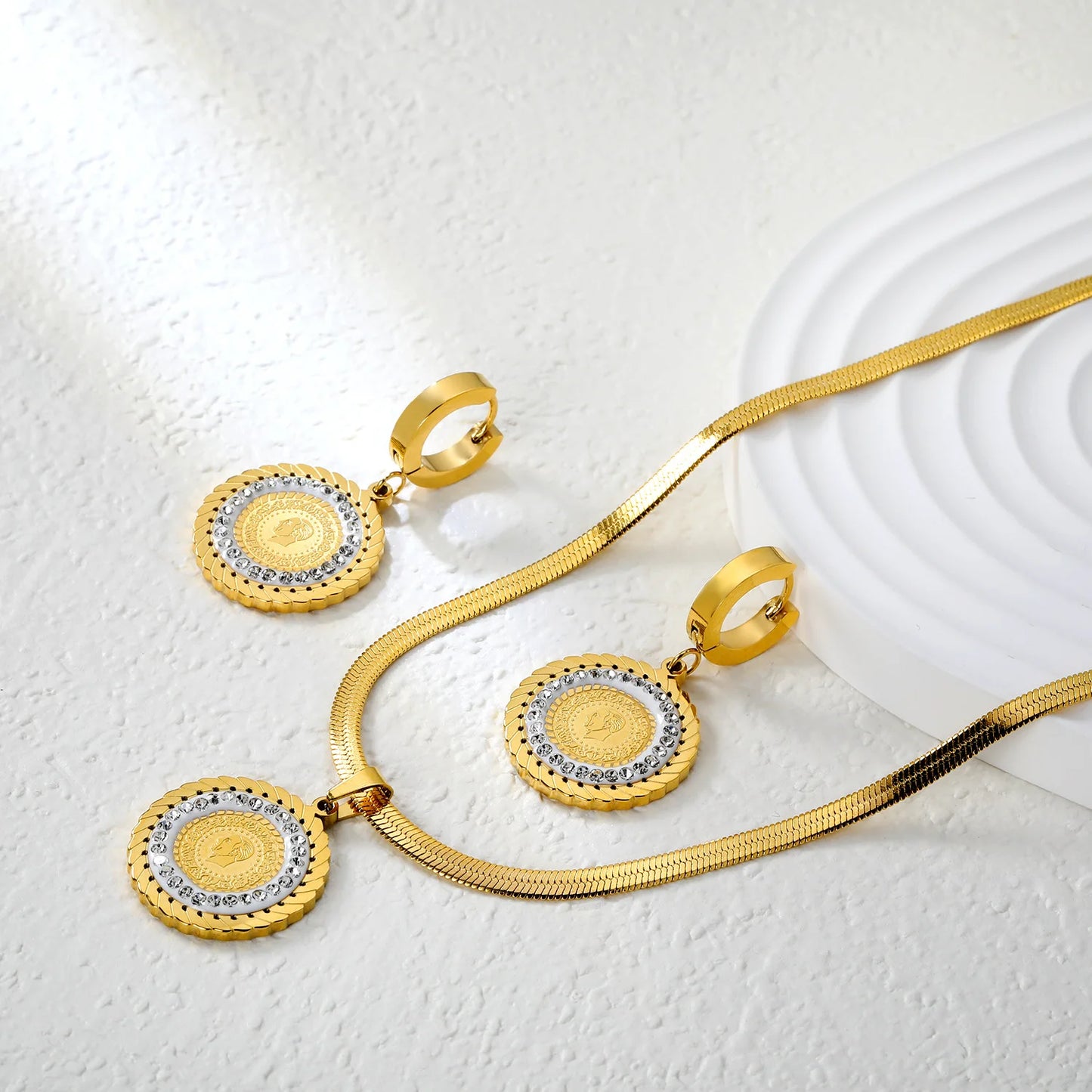 Vierblättriges Kleeblatt für Damen, Halskette, Armband, Ohrringe, Edelstahl, flache Schlangenkette, Halsband für Damen und Mädchen, Modeschmuckset
