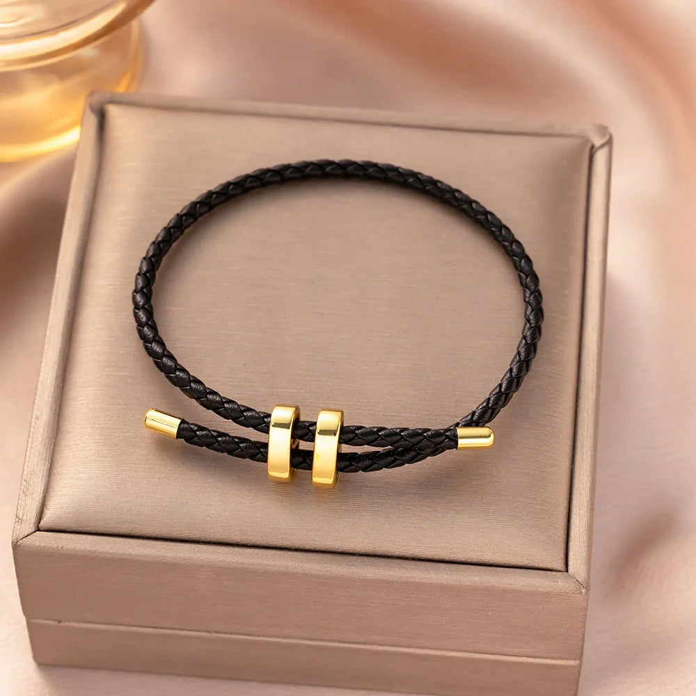 Trendige Armbänder mit rotem Faden für Damen und Herren, Edelstahl, geflochtenes Seil, verstellbares Charm-Armband, Unisex-Schmuck