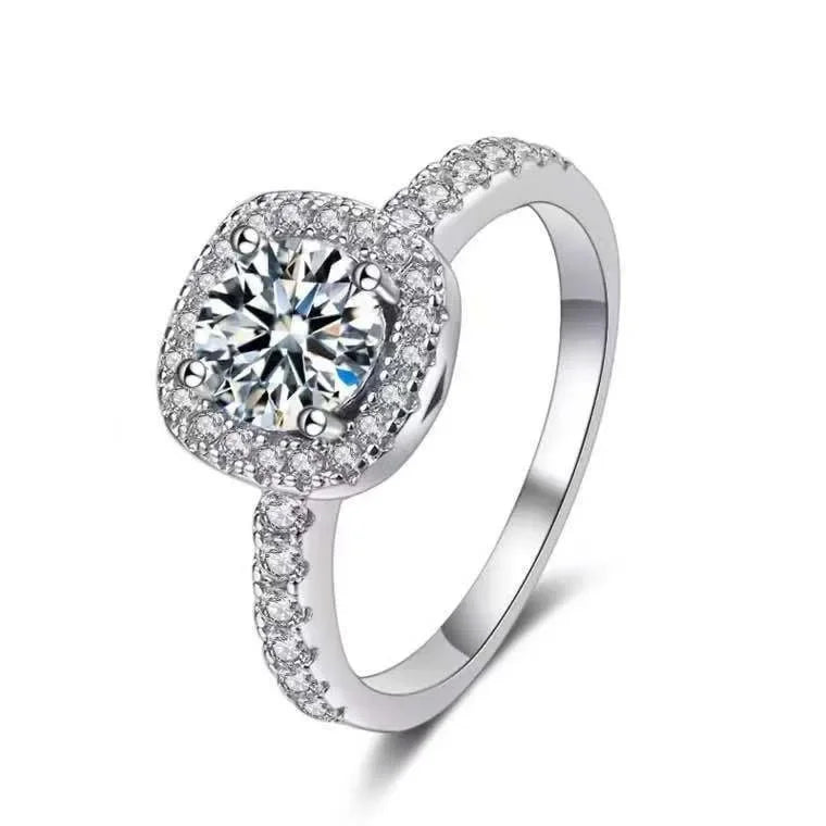 S925 Silber Moissanit One Karat Volldiamant Ring Prinzessin Quadratischer Ring Schmuck Zubehör CB2120228 Eleganter Ehering