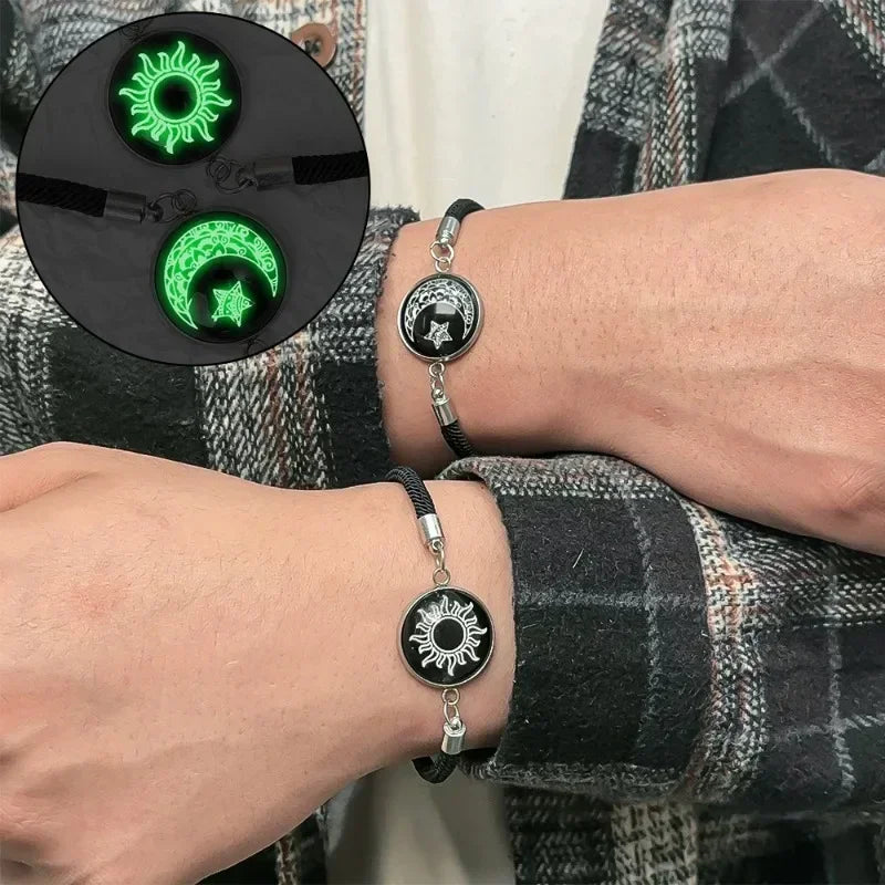 Trendy Sonne Mond Runde Anhänger Geflochtene Armbänder Frauen Männer Romantische Paar Einstellbare Armbänder Mode Schmuck