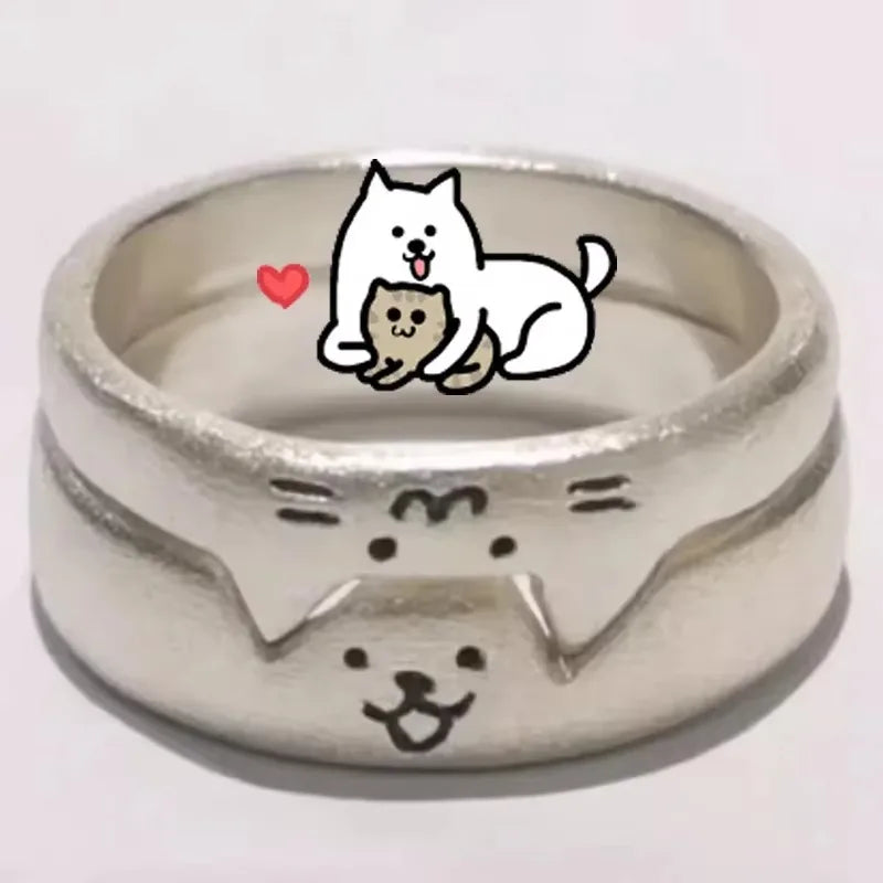 1 paar Nette Katze Hund Tier Paar Ring für Frauen Männer 2025 Neue Mode-Statement Liebhaber Ringe Valentinstag party Schmuck Geschenke
