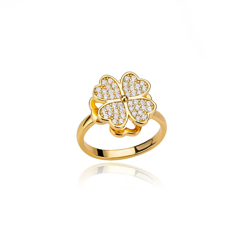 Spinner Zirkon Herz Vierblättriges Kleeblatt Ringe Für Frauen Edelstahl Anti Stress Angst Zappeln Ring Schmuck Weihnachten Geschenk