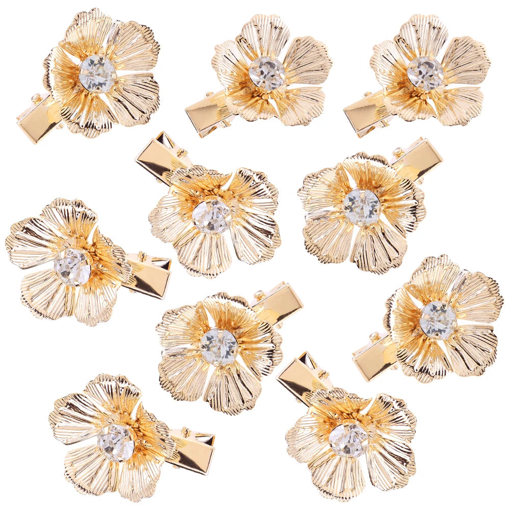10/12/16 Stück kleine Blumen-Haarspangen, Metall, goldene Perlen-Haarspangen, florale Kopfbedeckung, florale Perlen-Haarnadeln, Haar-Accessoires
