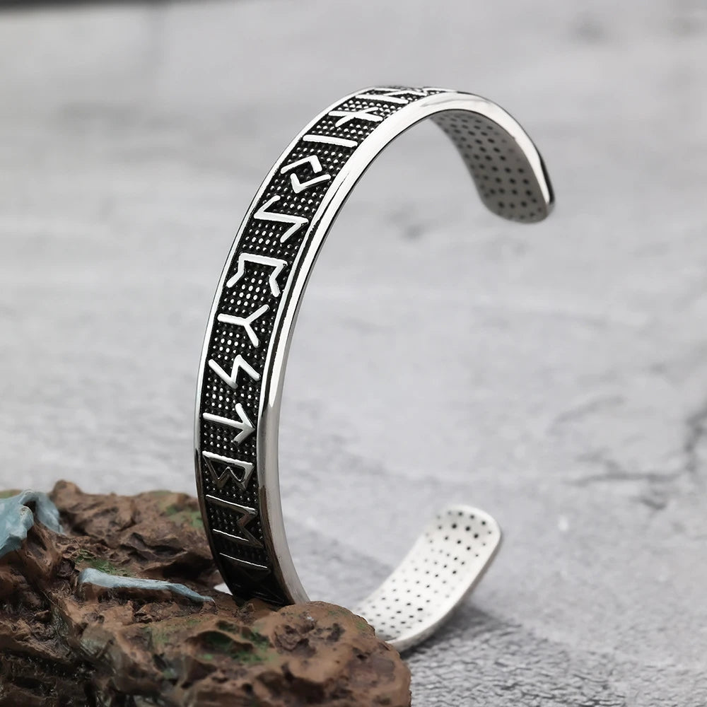 Wikinger Kompass Manschettenarmreif Herren Edelstahl Nordische Runen Hrungnir Amulett Armband Vintage Klassischer skandinavischer Schmuck Geschenk