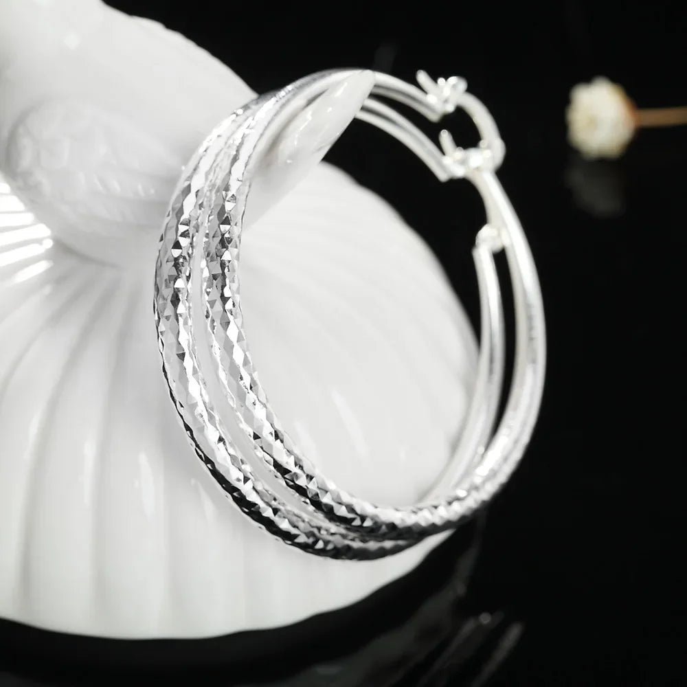 Charms feine 925 Sterling Silber 5 cm Kreis Creolen für Frauen Mode hübsche Hochzeit Party Schmuck Urlaub Geschenke