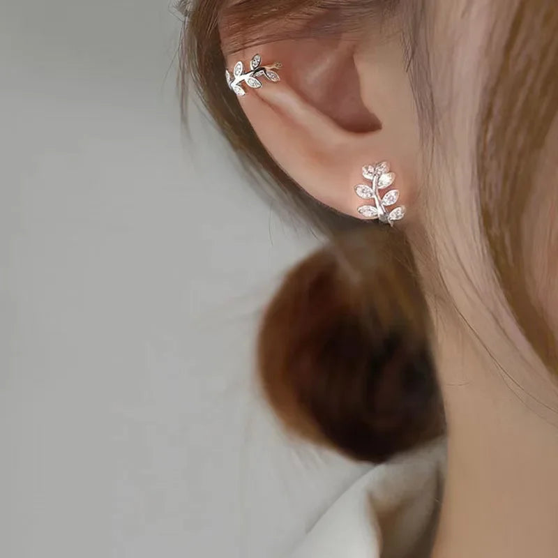 925 Sterling Silber Ohr manschette für Frauen Zirkon Clip auf Blatt Ohrringe Gold Ohr manschette ohne Piercing Ohrringe Schmuck
