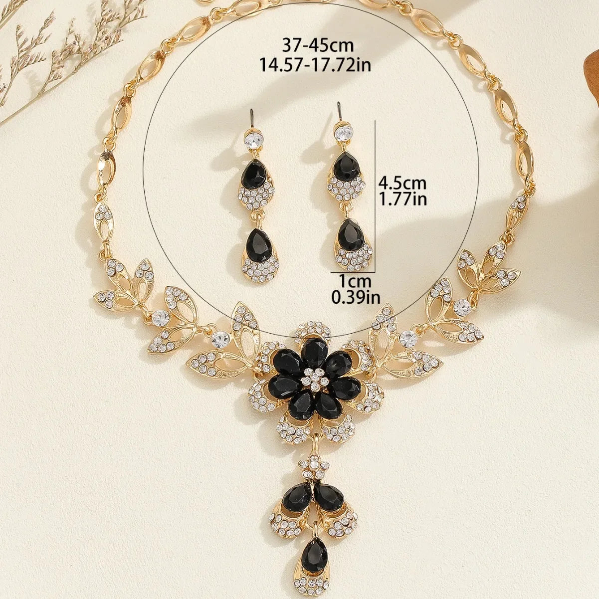 3-teiliges Modeschmuck-Set, luxuriöse Strass-Kristall-Blumen-Ohrringe, elegante Damen-Bankett-Hochzeitsaccessoires, Halsketten-Set