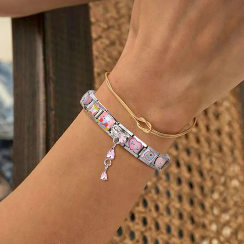 Y2K Schleife Knoten Herz Rose Blumen Schmetterling 3D schlichtes Design italienische Charm Links passen 9MM Edelstahl Armband Frauen DIY machen
