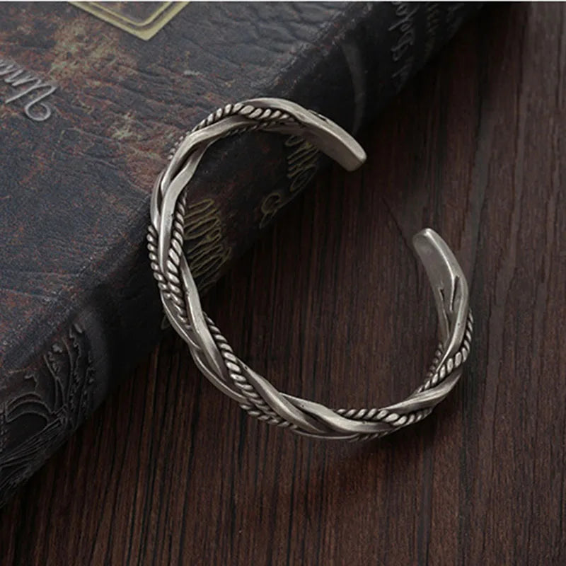 Modedesigner-Armband aus 925er-Sterlingsilber, verdreht, gewebt, für Herren und Damen, neutral, Retro, thailändisch, original, handgefertigt, Öffnungsarmreif, Geschenke