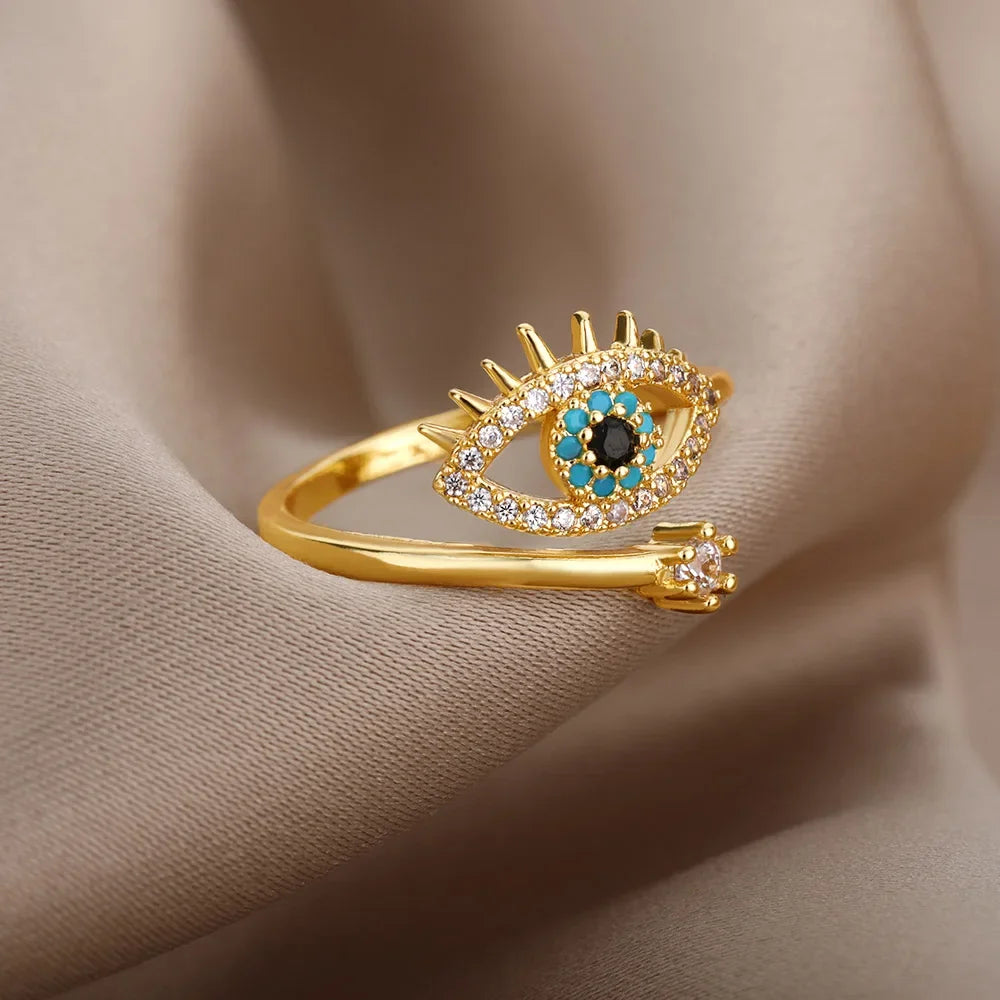 Versilberte Ringe mit bösem Blick für Damen, Edelstahl, türkischer Glücksdämonenauge, Paarring, Vintage-Emo-Schmuck