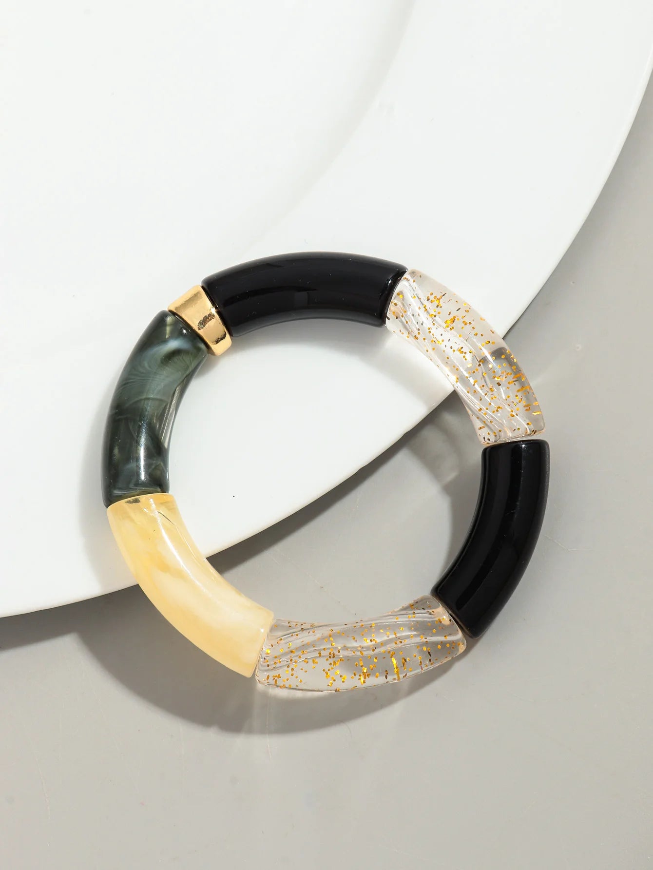 Bohomia Acryl-Design-Stil, klobiges Bambus-Stapelarmband für Damen, Boho, elastisch, bunt, Röhrenperlen, Armbänder 2024, Schmuck