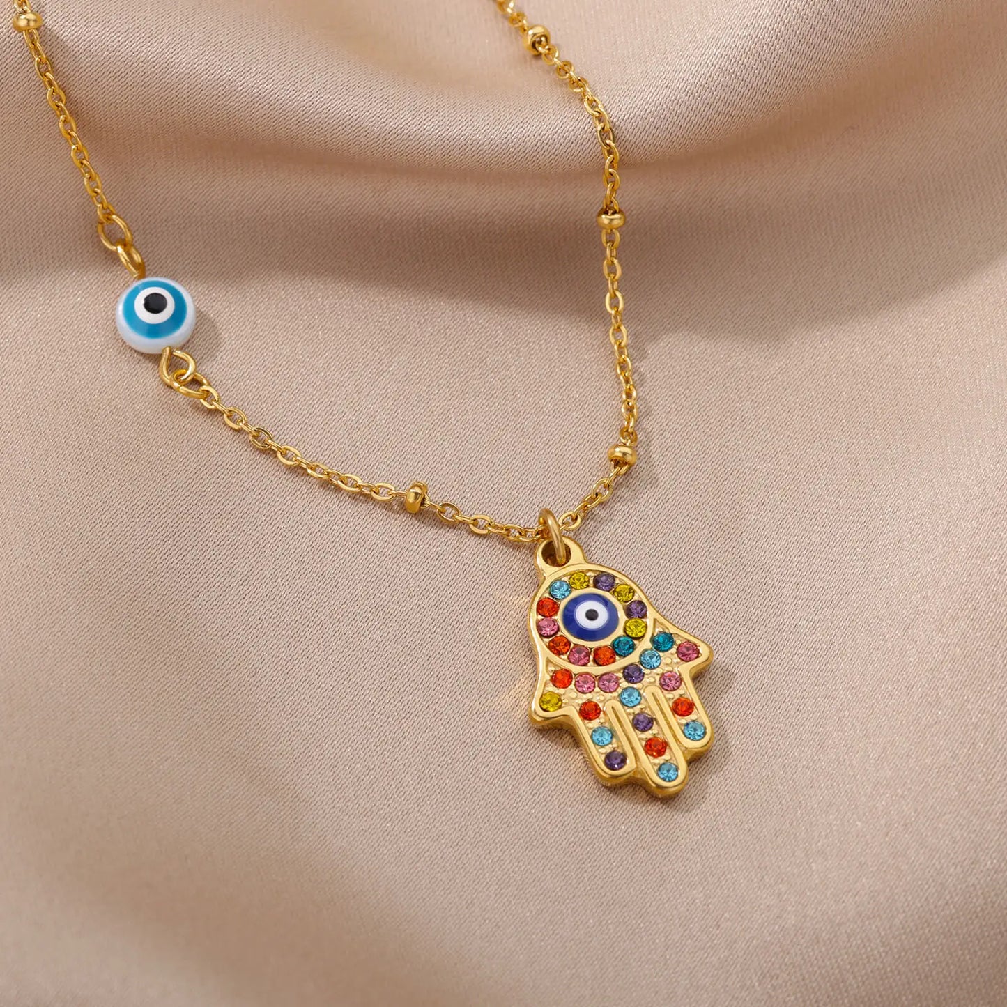 Türkische Hamsa Evil Eye Halsketten für Frauen Edelstahl Gold Farbe Charme Halsband Halskette Weihnachten Schmuck Zubehör Geschenk