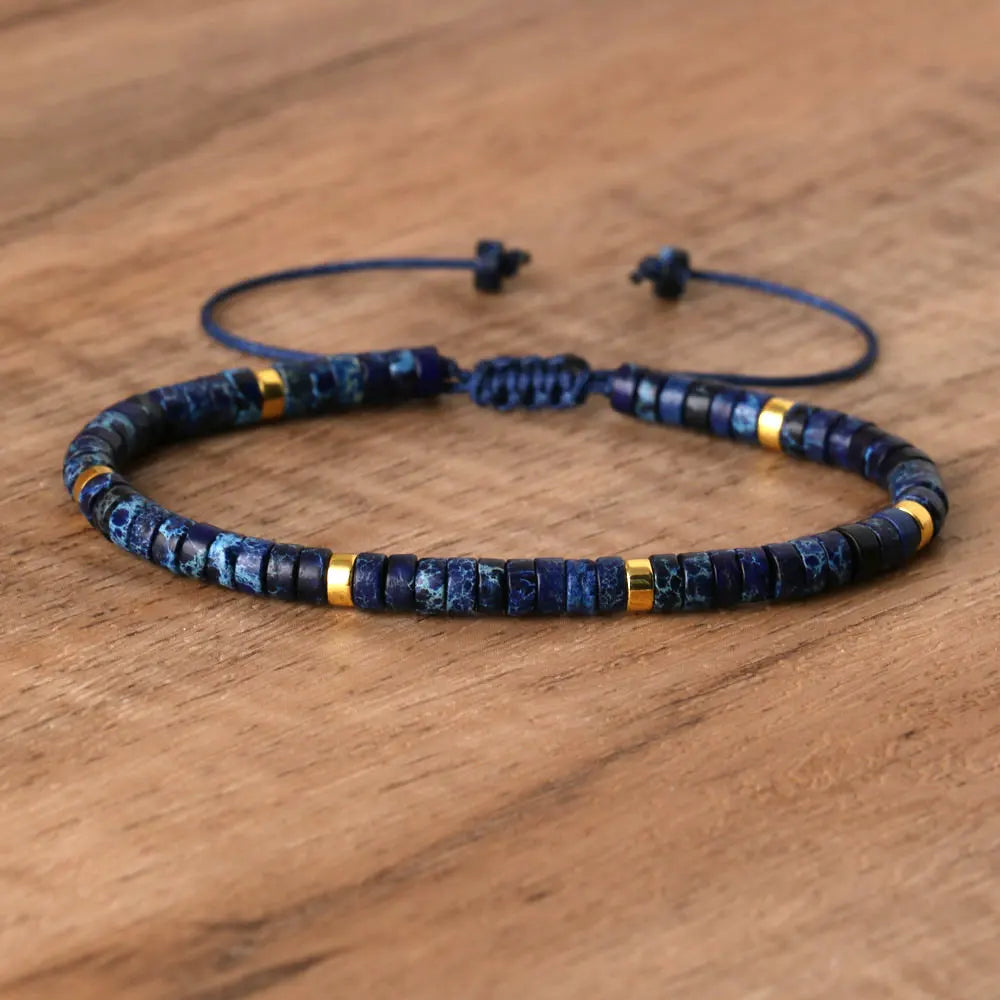 1PC Natürliche Blaue Kaiser Stein Perlen Gewebt Armband Poliert Block Form Einstellbare Seil dame Geschenk Armband Perlen Armband