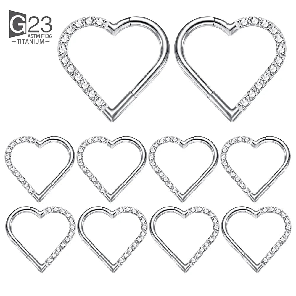 10 Stück ASTM F136 Titan Daith Herz Ohrring Hoop Knorpel Tragus Helix Ringe Scharniersegment Hoop mit klarem CZ
