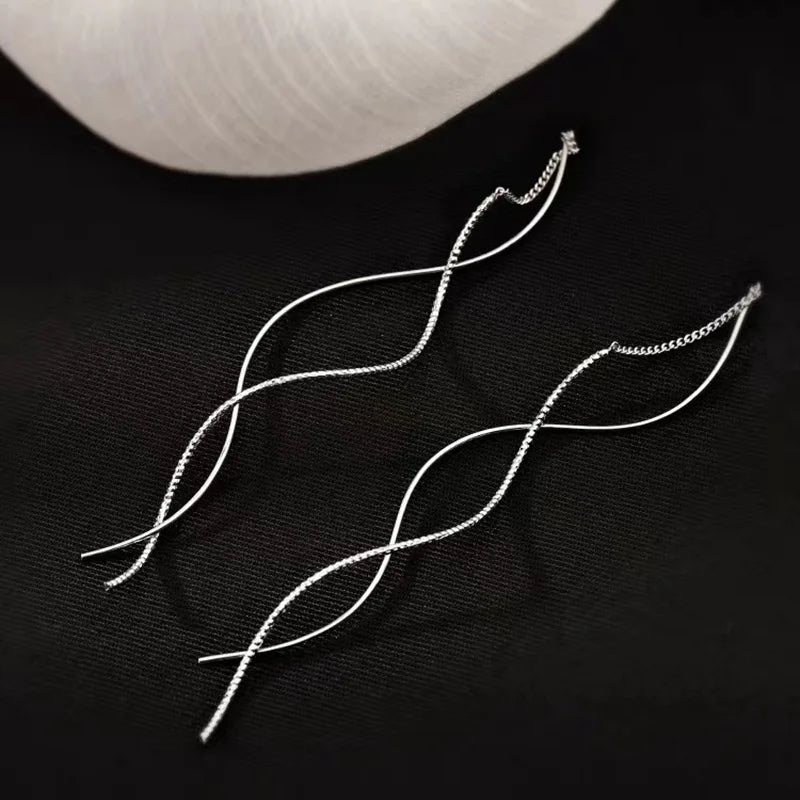 Koreanische Mode Lange Welle Quaste Ohrringe für Frauen Schmuck 2024 Trend Neue Rotierenden Twisted frauen 925 Silber Nadel ohrringe