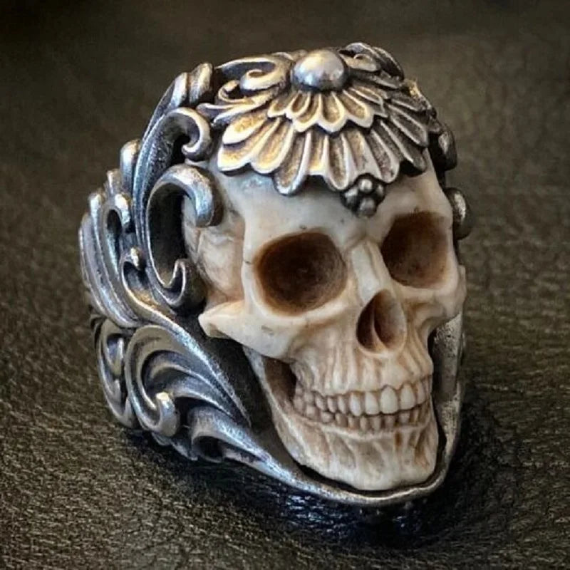 Horror-Totenkopf-Ring, Gothic-Schmuck, Hexenzubehör, heidnisch, 3D-Totenkopf, Alternative, Wikinger, verstellbar, Retro, Ring für Herren