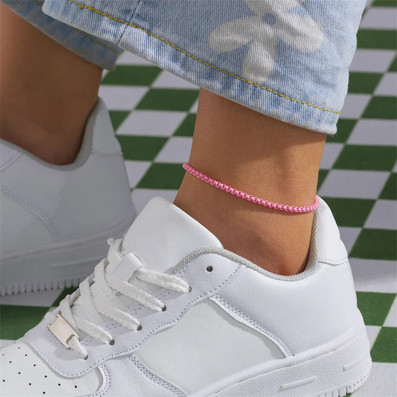 Bunte verstellbare Metallkette Fußkettchen Armband für Frauen Sommer Strand dünne Kette Knöchel Barfuß Y2K weiblicher Fußschmuck
