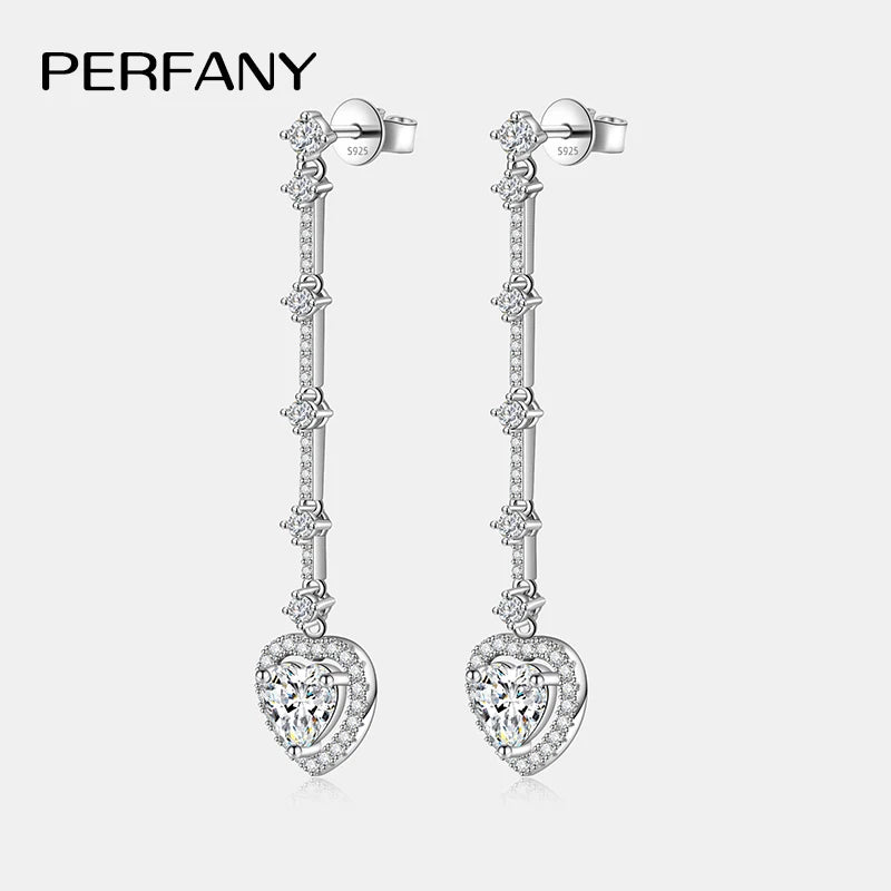 PERFANNY 1CT Moissanite Tropfen Ohrring Frauen S925 Reinem Silber Herz Labor Diamant Lange Ohrringe Mode Luxus Partei Schmuck