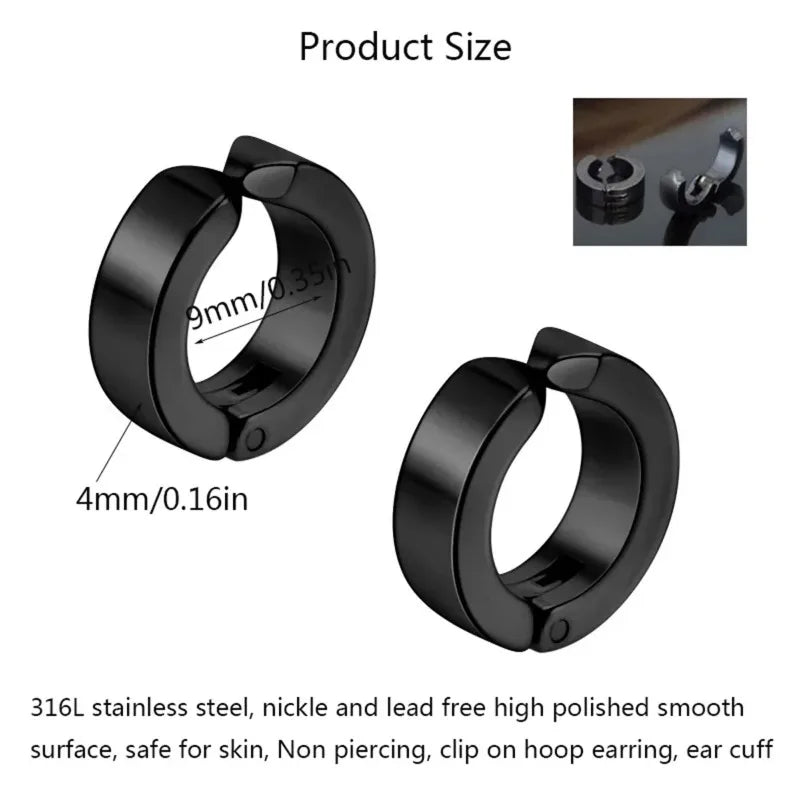 2 Stück Punk Non Piercing Clip Ohrringe für Mann Frau, Titan Stahl Ohrstecker Teenager Hip Hop Stil Ohrring Schmuck Zubehör
