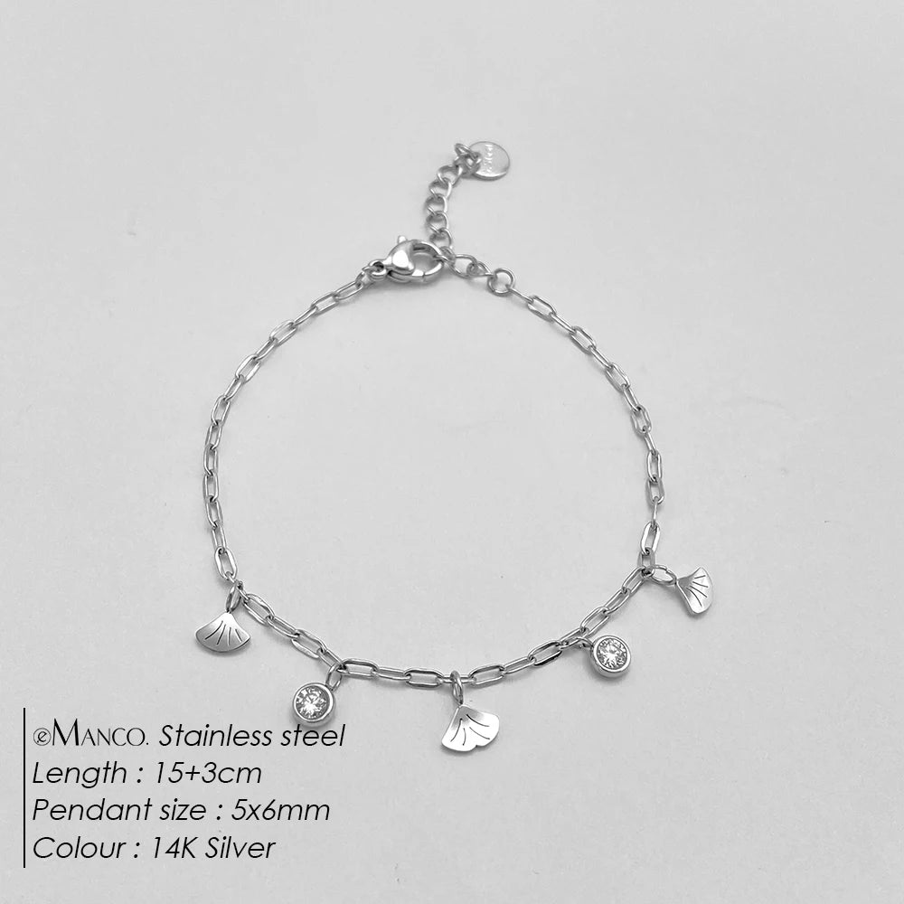 eManco Fashion Ginkgo Biloba Damen-Anhänger-Armband, 14 Karat vergoldeter Edelstahl, täglicher Schmuck, wasserdicht