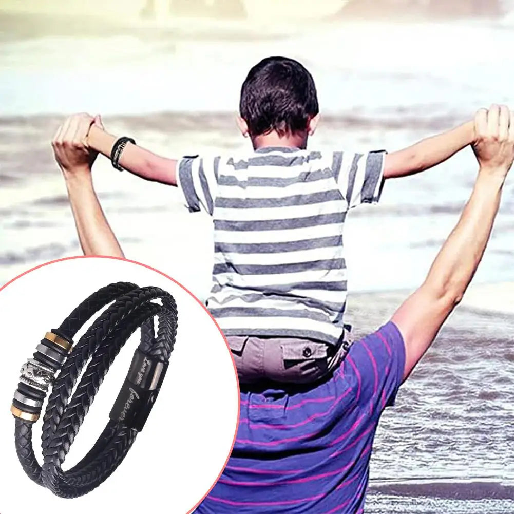 Zu meinem Sohn lieben Sie für immer Leder geflochtenes Armband mit Geschenk karte Männer Jungen mehr schicht ige gewebte Leder Seil Stahl Armband