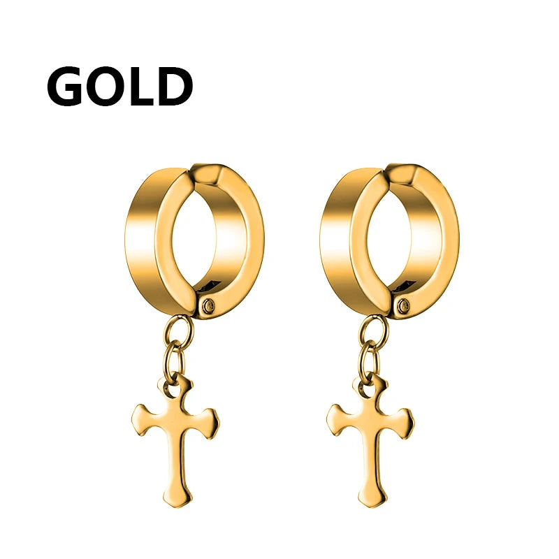1pc Koreanische Mode Edelstahl Spezielle-förmigen Kreuz Anhänger Ohrringe Frauen Ohrring Punk Rock Piercing Hoop Ohrringe Schmuck
