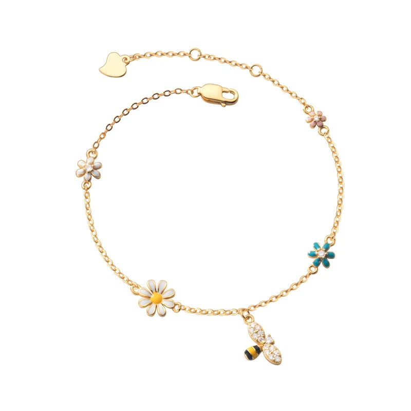 Sole Memory Niedliche Mini-Bienenblumen aus 925er-Sterlingsilber für Damen, größenverstellbare Armbänder BR320