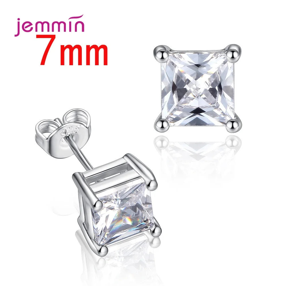 Großer Ausverkauf! Exquisite 925er Silber-Schmuckzubehör, geometrisch, quadratisch, mehrere Größen, 5–8 mm, 4 Krallen, CZ-Zirkonia-Ohrstecker