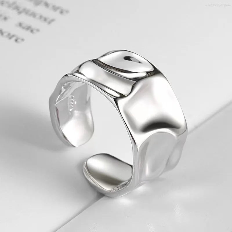 Licht Luxus Edelstahl Unregelmäßige Geometrische Offene Ringe Frauen Gold Farbe Textur Paar Hochzeit Ring Trendy Elegante Schmuck