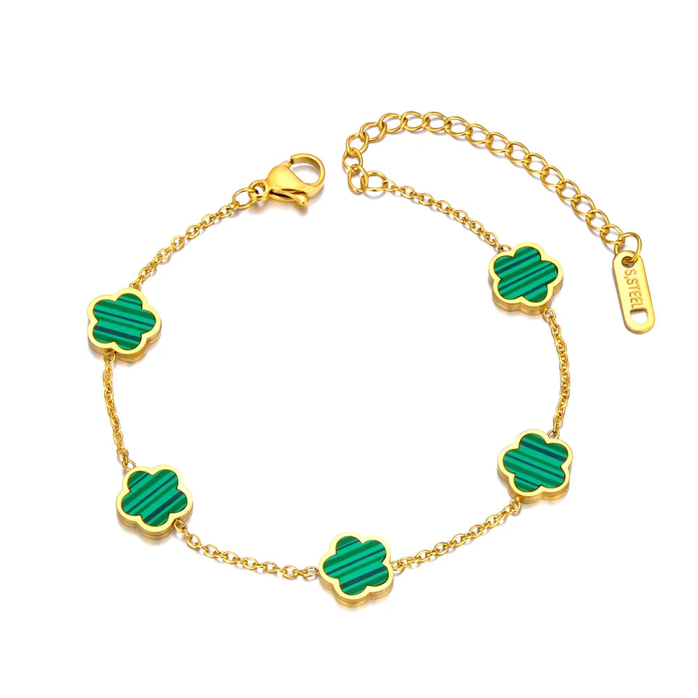 Mode Edelstahl Weiß Schwarz Grün Shell Blume Charme Armbänder Für Frauen Echt Vergoldet Kette Schmuck B23071