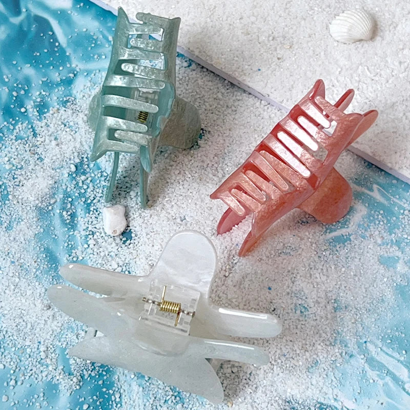 Seestern-Haarspangen, Sommer-Fünfzack-Stern-Clip, glitzernd, bunt, Acryl-Haifisch-Clip, niedlicher lässiger Haarschmuck für Frauen