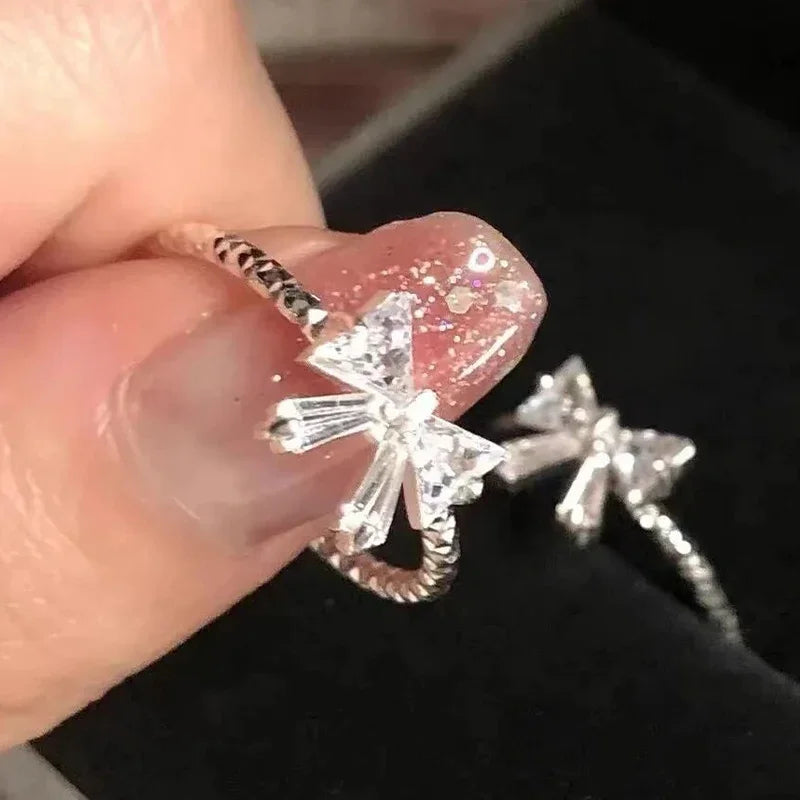 Elegante Bowknot Y2K Ringe Für Frauen Mode Zirkon Blume Ringe Einstellbar Exquisite Ringe Design Hochzeit Schmuck Geschenke