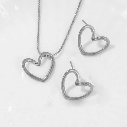 Anenjery 316l Edelstahl hohle verzerrte Herz Halskette Ohrringe für Frauen einfache Mode Schmuck Set Großhandel