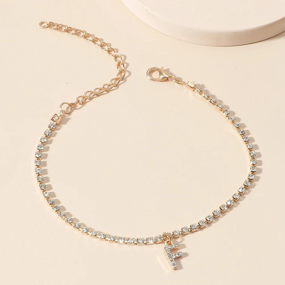 Mode Kreative Initial Buchstaben Alphabet Anhänger Strass Glänzenden Strand Fußkettchen Kette Fuß Schmuck Knöchel Armbänder für Frauen Boho